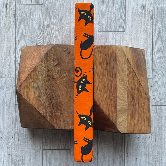 Hand Crafted Other - New Halloween Linen Wrapped Decorative Book Black Cats Hand-Wrapped Spooky Decor